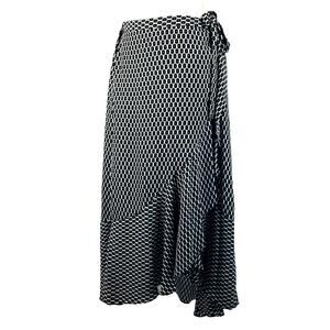 Max Studio Side Tie Asymmetrical Ruffled Hem Black Green White Maxi Skirt L